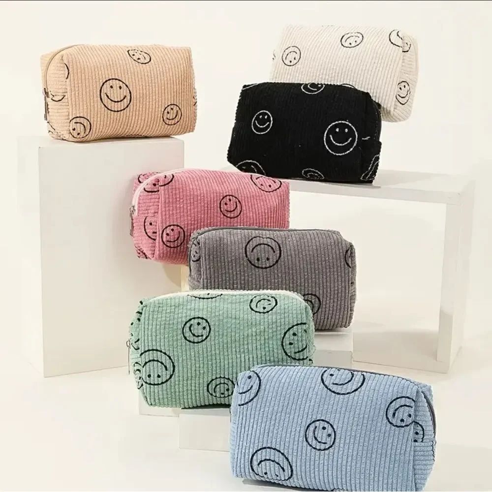 Smiley Face Corduroy Makeup Bags